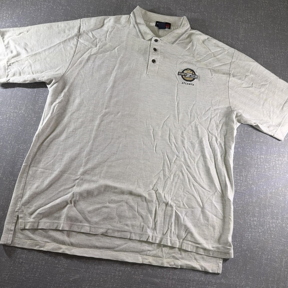 ESPN Zone Polo Shirt Mens 2XL Gray Atlanta Herringbone Knit Logo Made USA